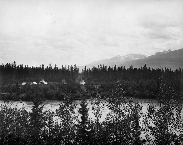 A Native camp, Tête Jaune Cache area, 1910s.