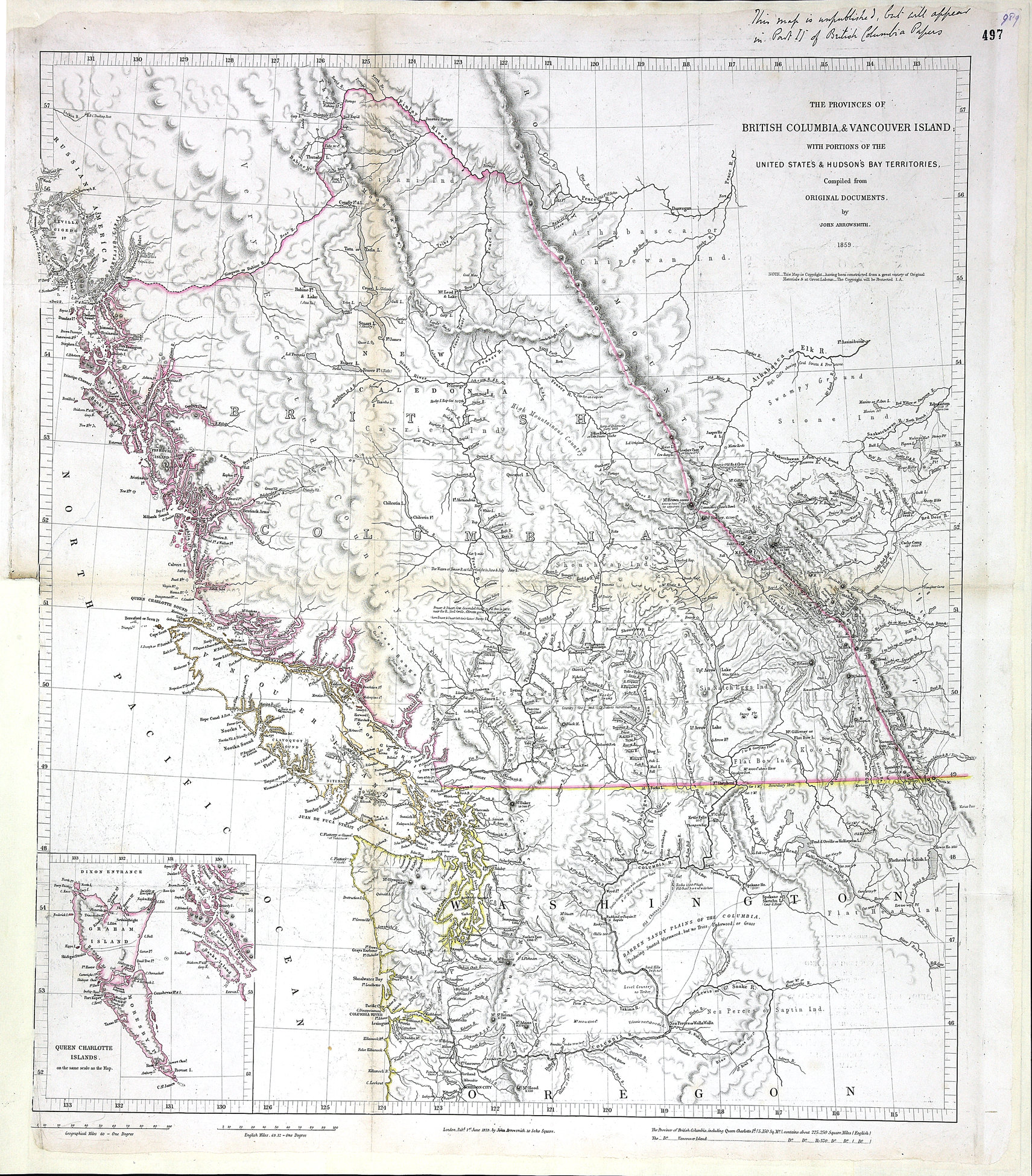 Provinces of British Columbia and Vancouver Island; with portions of the United States and Hudson's Bay Territories. John Arrowsmith, 1859