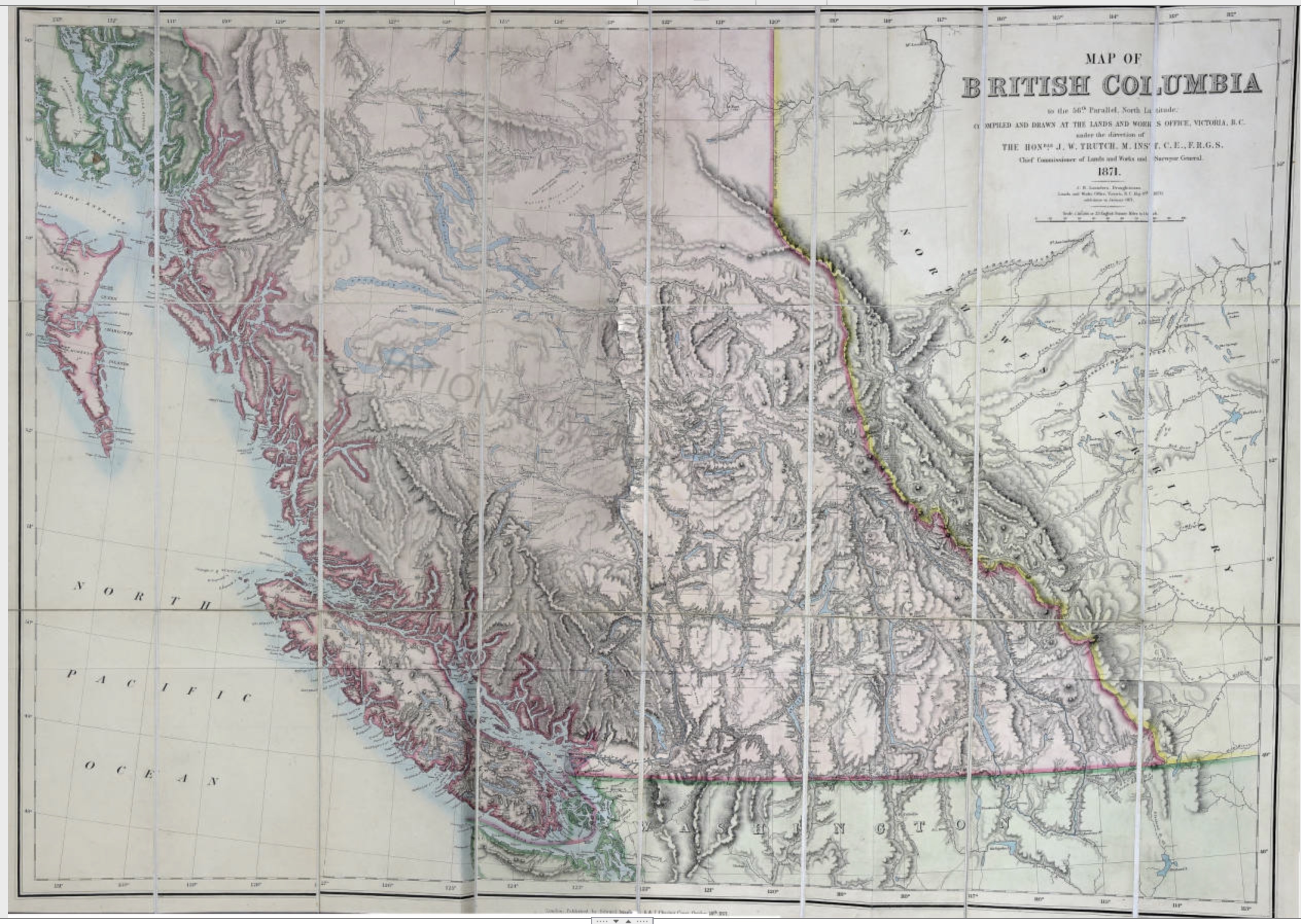 Trutch, Joseph William. Map of British Columbia to the 56th Parallel North Latitude, 1871