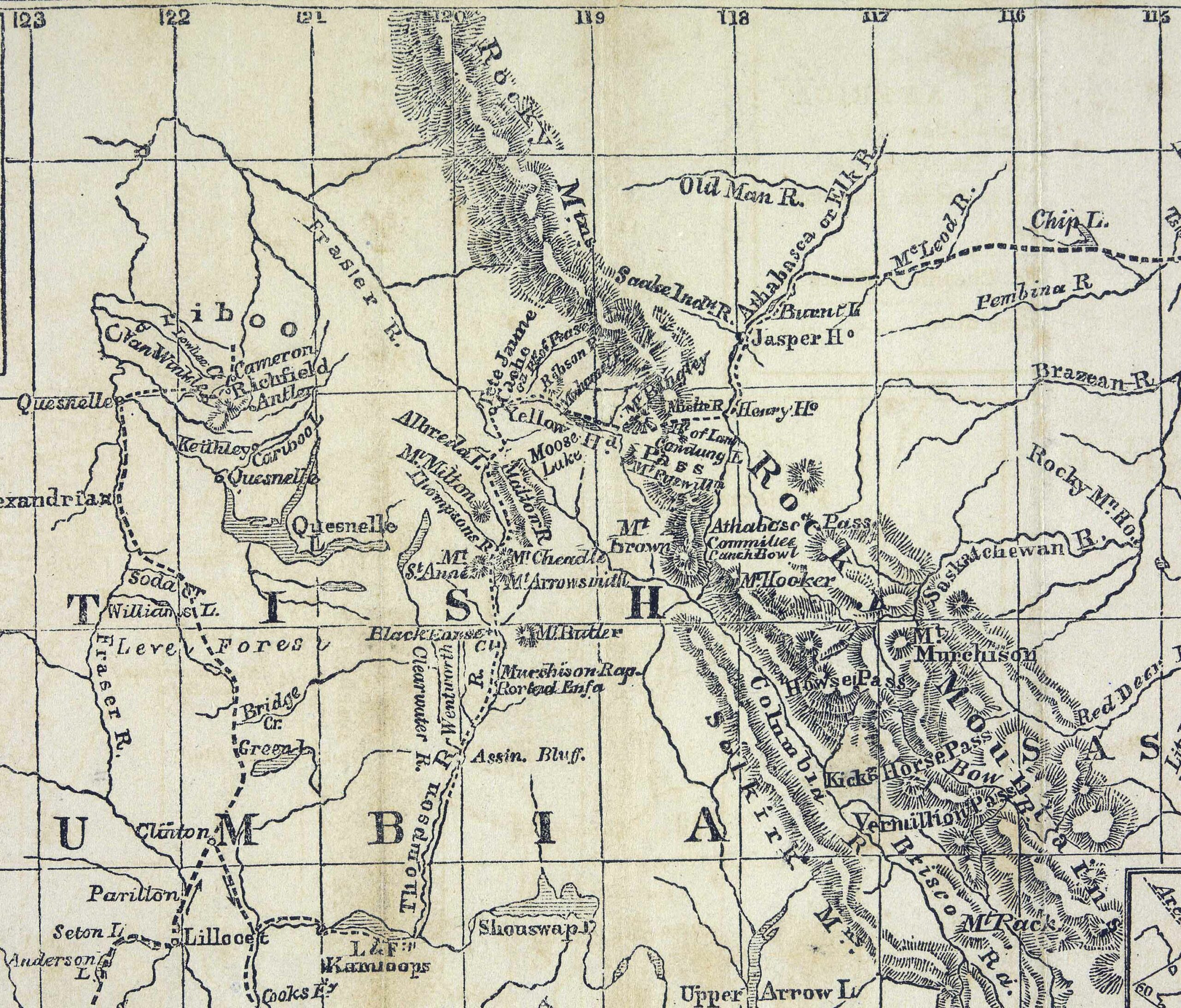 Detail of the route followed by Lord Milton and Dr. Cheadle, from the Saskatchewan to British Columbia, 1863-4