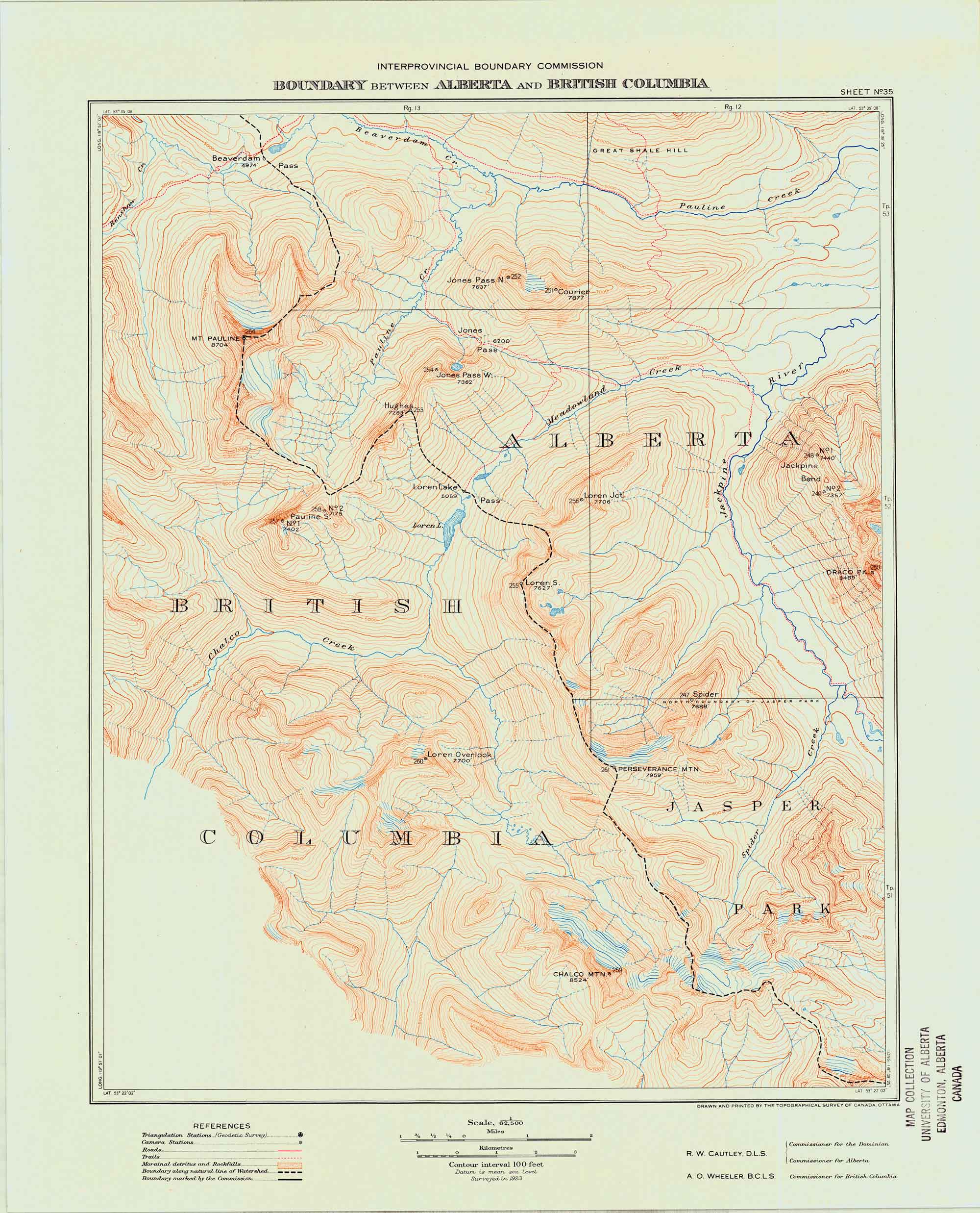 Boundary between Alberta and British Columbia. Office of the Surveyor-General, 1924