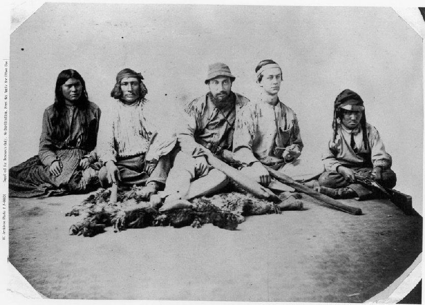 Dr. Walter B. Cheadle [middle with beard], and Viscount Lord Milton, with Hudson’s Bay Indians. ca.1863