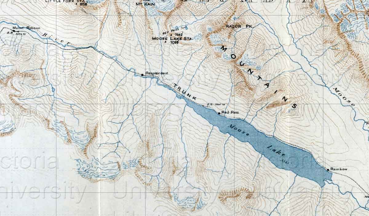 Topographical Map Showing Mount Robson and Mountains of the Continental Divide North of Yellowhead Pass. Detail of Moose Lake. 1912