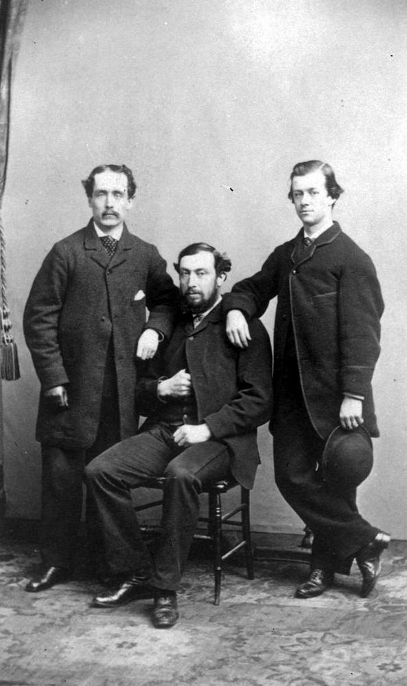 George A. Walkem [left], Dr. Walter Cheadle [seated], Viscount Milton [right, with hat in left hand], photographed in San Francisco, 1863