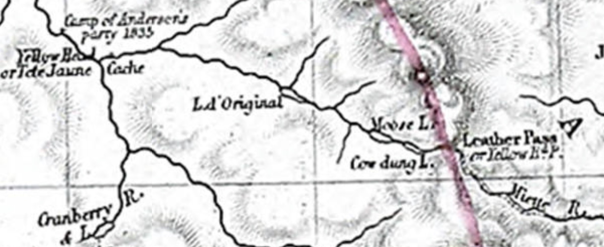 Detail of Tête Jaune Cache area, John Arrowsmith map,1859