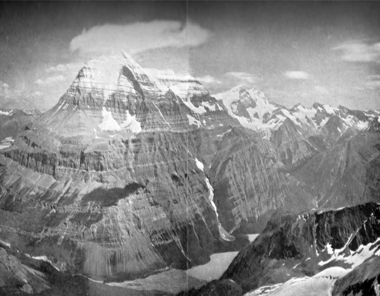 Mt. Robson, Lake Kinney and Valley of Grand Fork. Showing West and Southwest Faces of Mt. Robson. Photo: A. 0. Wheeler, 1911