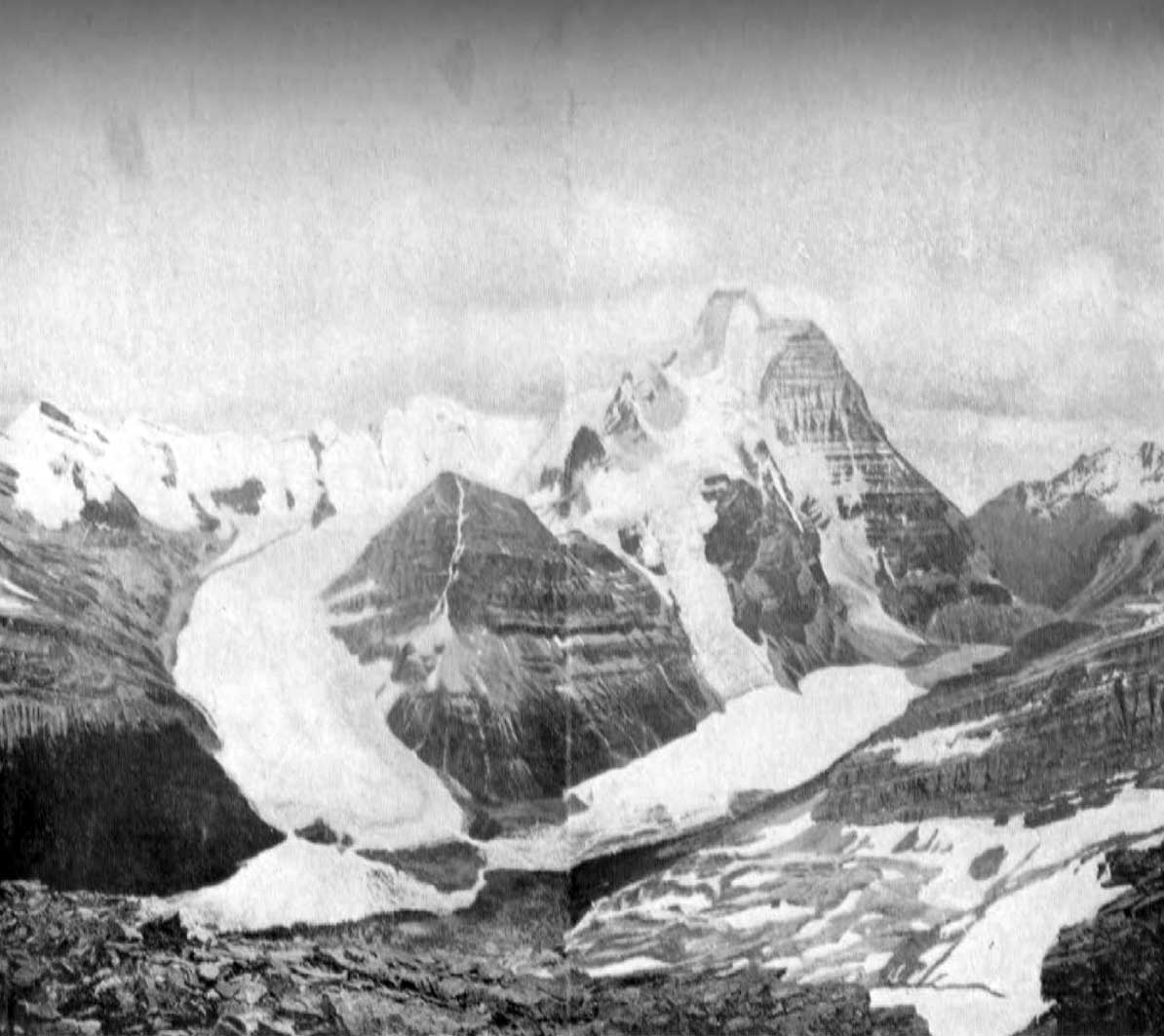 Robson Glacier, Robson Pass and Berg Lake from Mumm Peak showing northwest face of Mt. Robson. Photo: Arthur 0. Wheeler, 1911