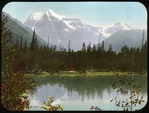 Mount Robson. Photo: Mary Schäffer, 1908 
(hand coloured lantern slide)