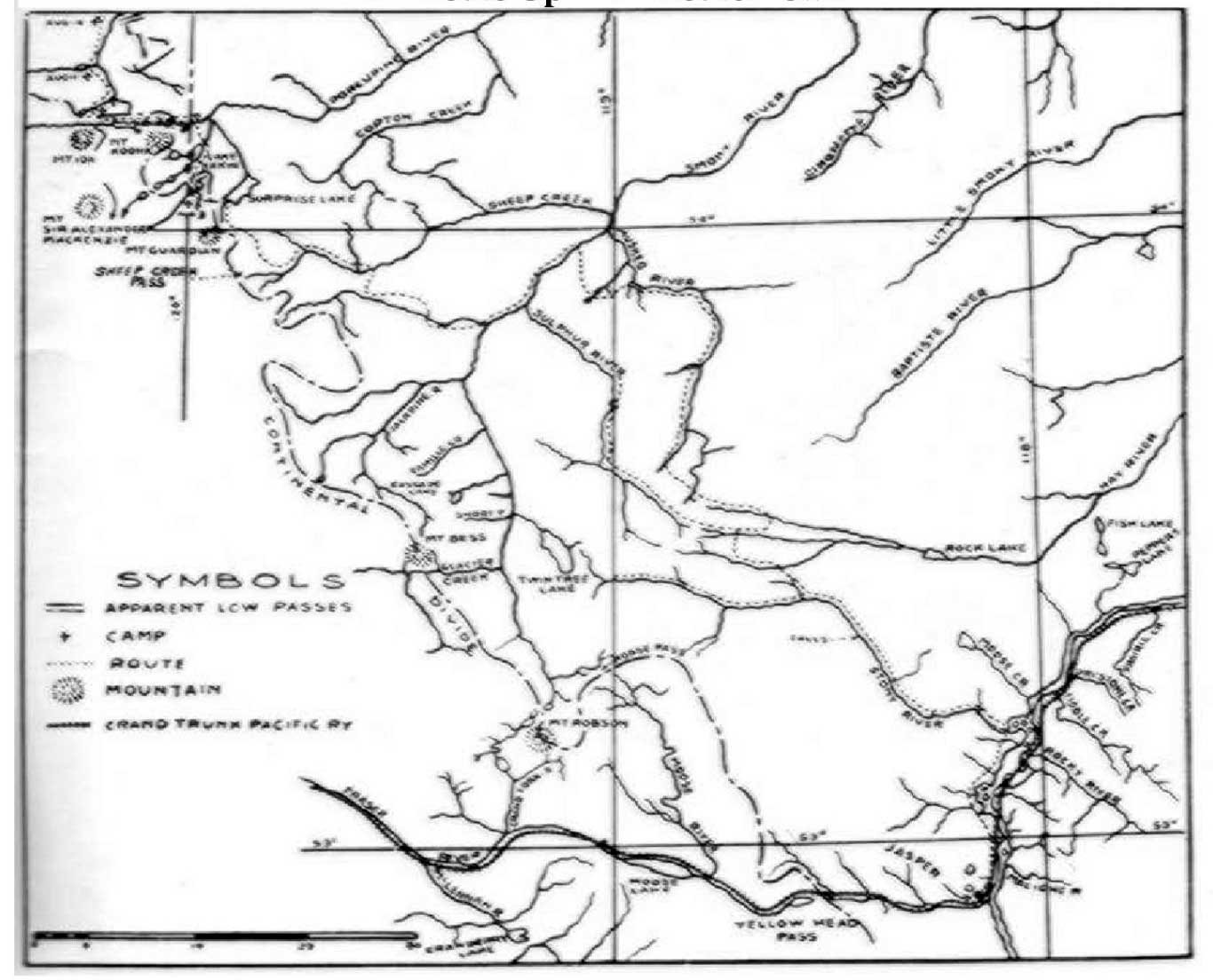 Map of route from Jasper to Mt. Sir Alexander.
Samuel Prescott Fay