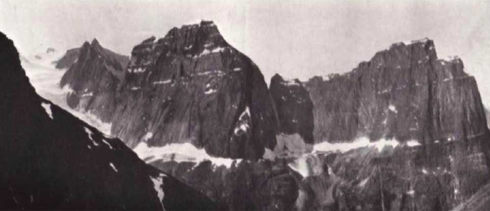 Mt. Casemate (left) and Mt. Postern (right) looking across the Geikie Valley from Drawbridge
Cyril G. Waters, 1926