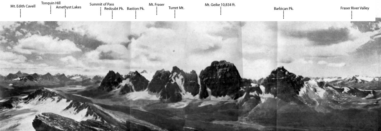 Tonquin Pass and Geikie Range from the North (Vista Peak).
Photo, A.0. Wheeler