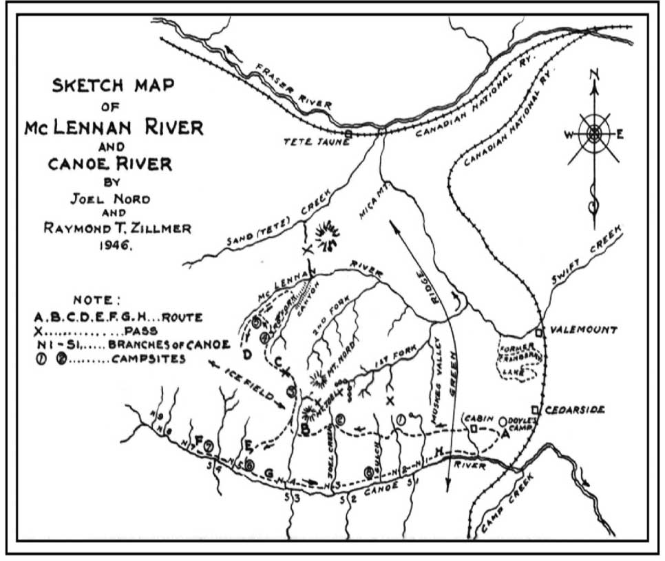 Sketch map of McLennan River and Canoe River
By Joel Nord and Raymond T. Zillmer 1946.