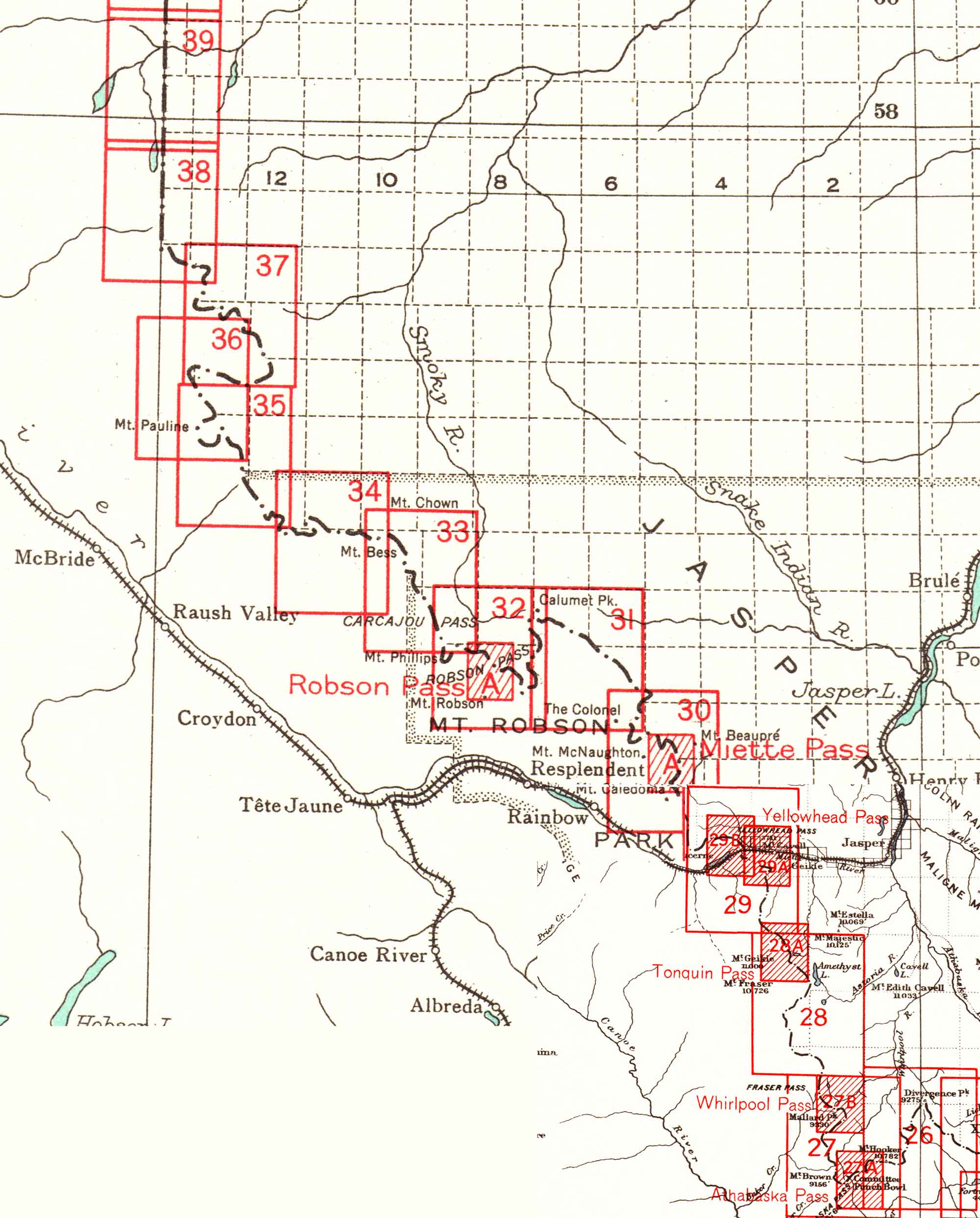 Detail from Index sheets 2 and 3. Boundary between Alberta and British Columbia. Office of the Surveyor-General, 1924