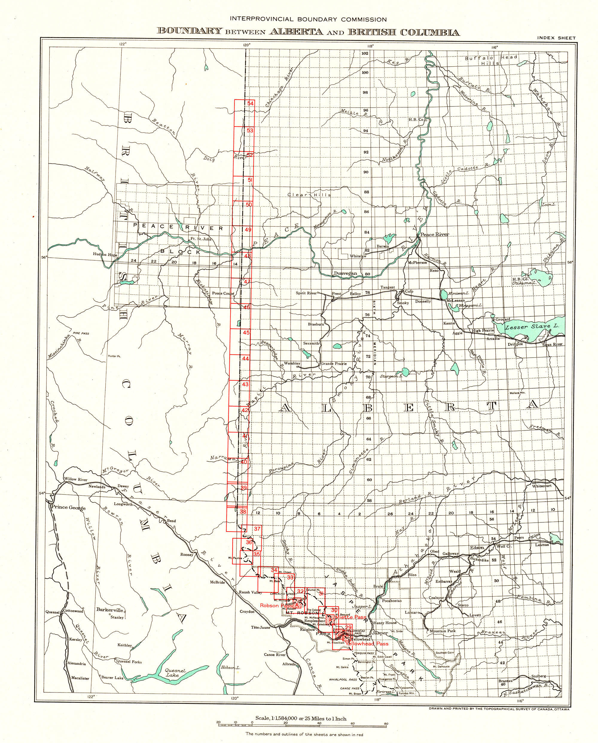 Index sheet 3. Boundary between Alberta and British Columbia. Office of the Surveyor-General, 1924