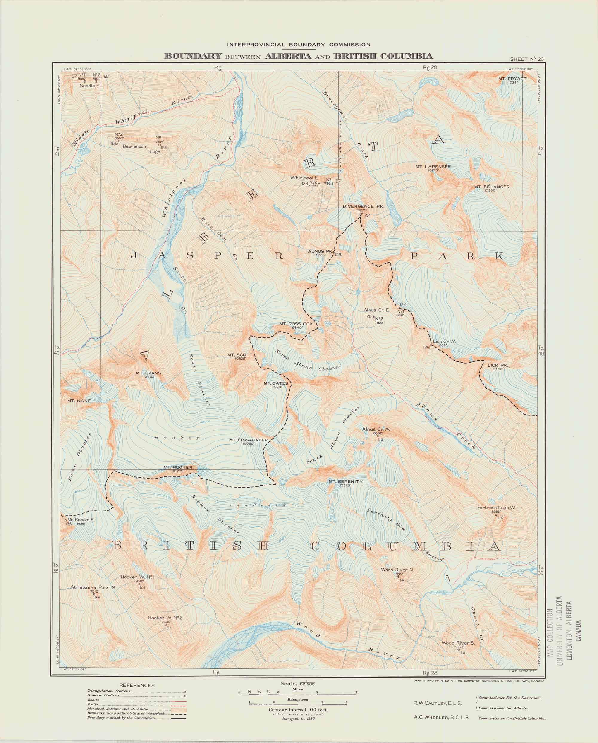 Boundary between Alberta and British Columbia. 
Office of the Surveyor-General, 1924