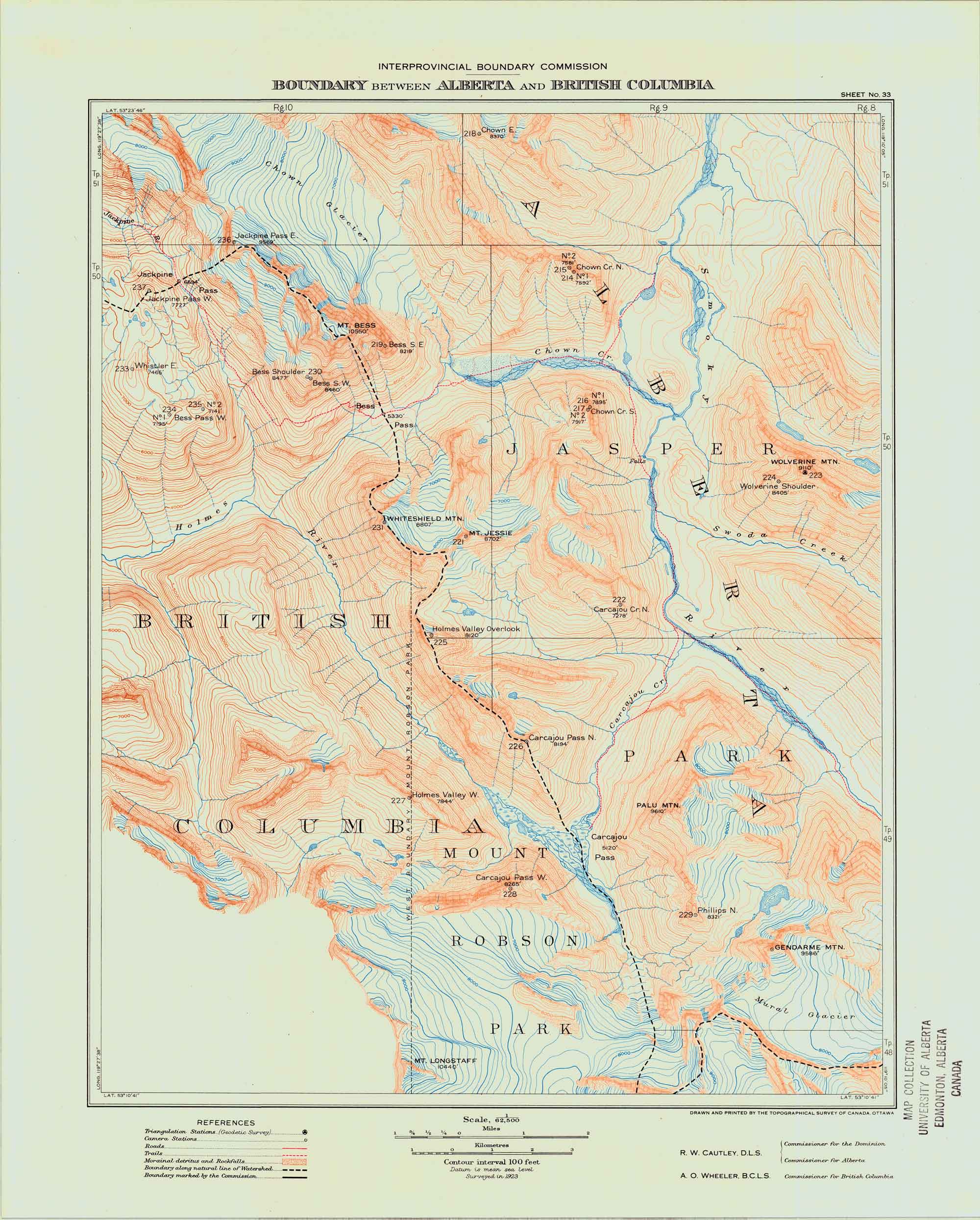 Boundary between Alberta and British Columbia. Office of the Surveyor-General, 1924