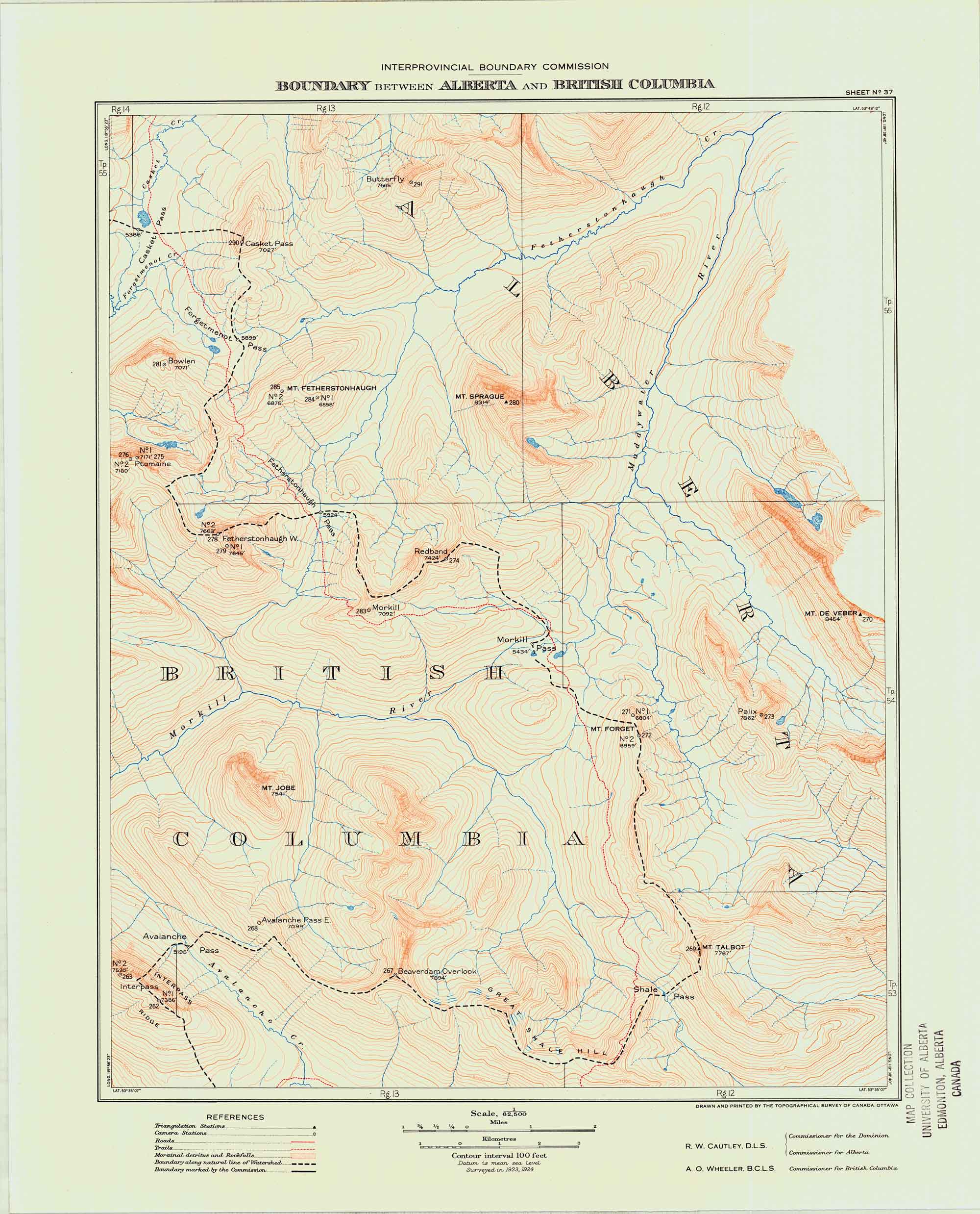 Boundary between Alberta and British Columbia. Office of the Surveyor-General, 1924