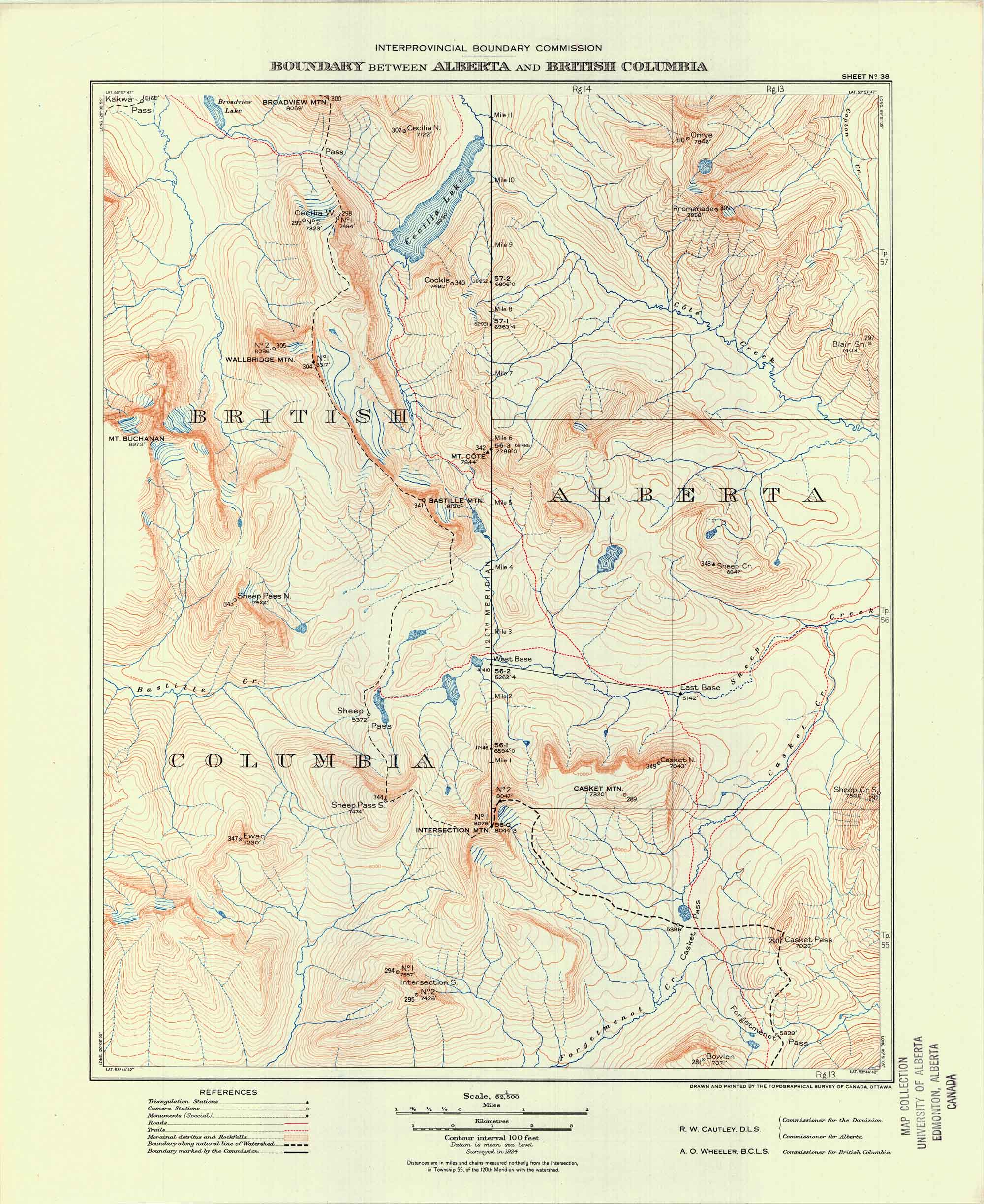 Boundary between Alberta and British Columbia. Office of the Surveyor-General, 1924