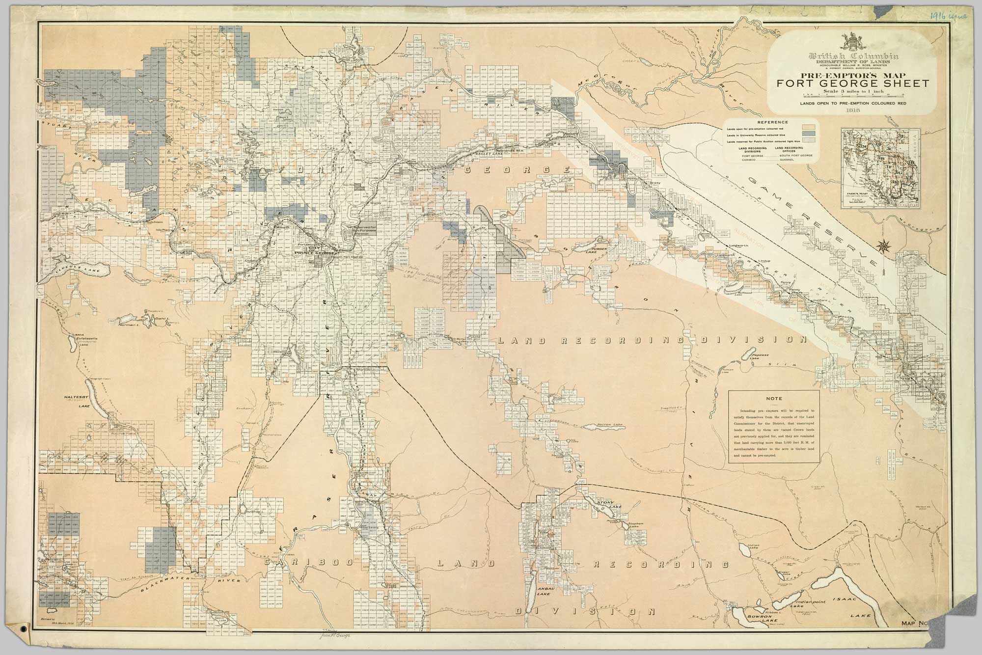 Depicting lands open for pre-emption. Department of Lands, British Columbia,1916