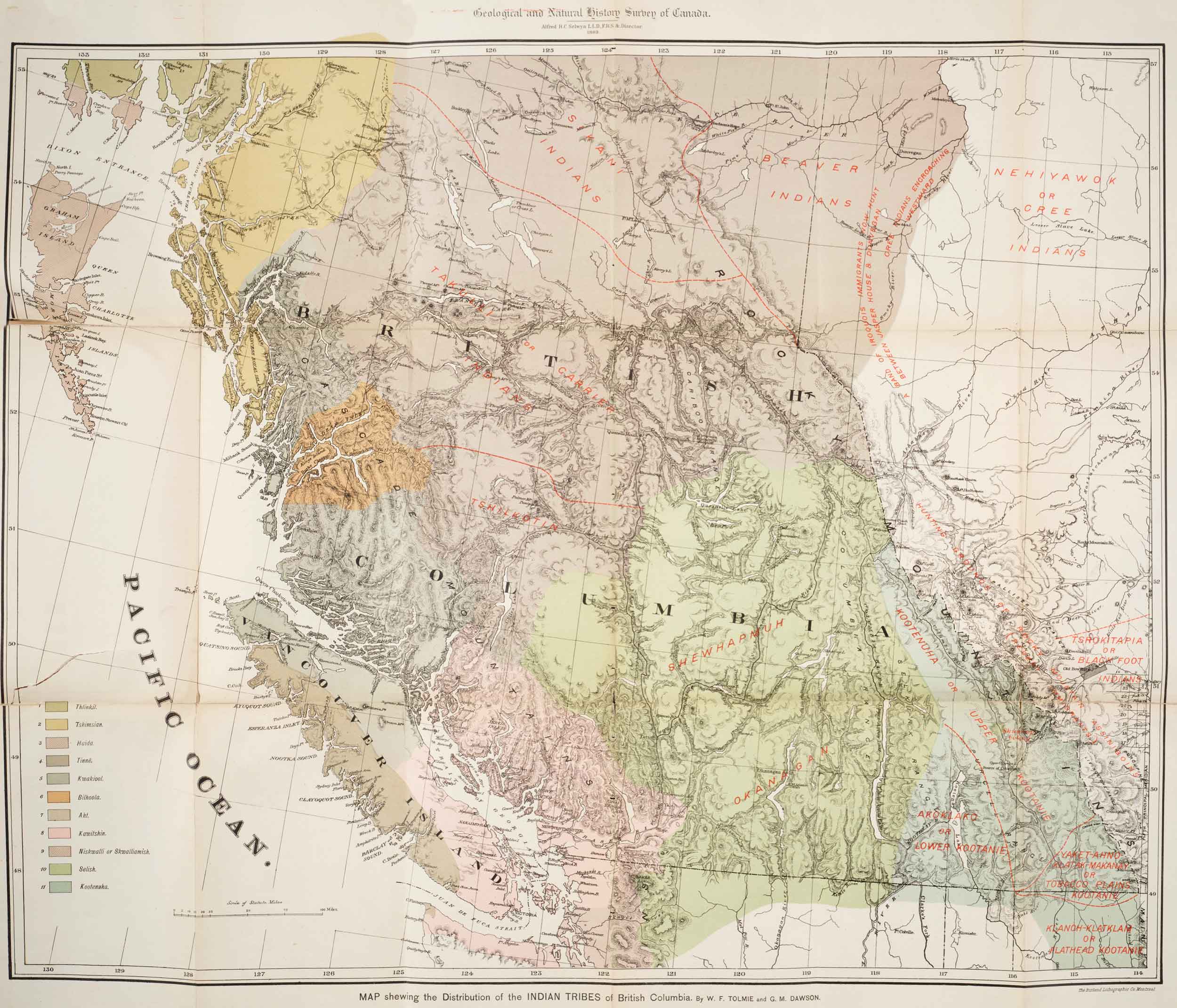 Map showing distribution of Indian Tribes of British Columbia