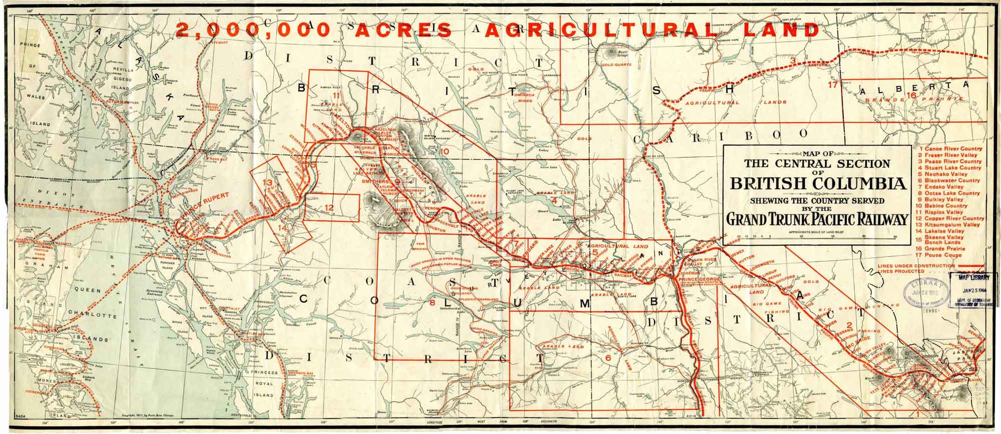 Central section of British Columbia shewing the county served by the Grand Trunk Pacific Railway, 1911