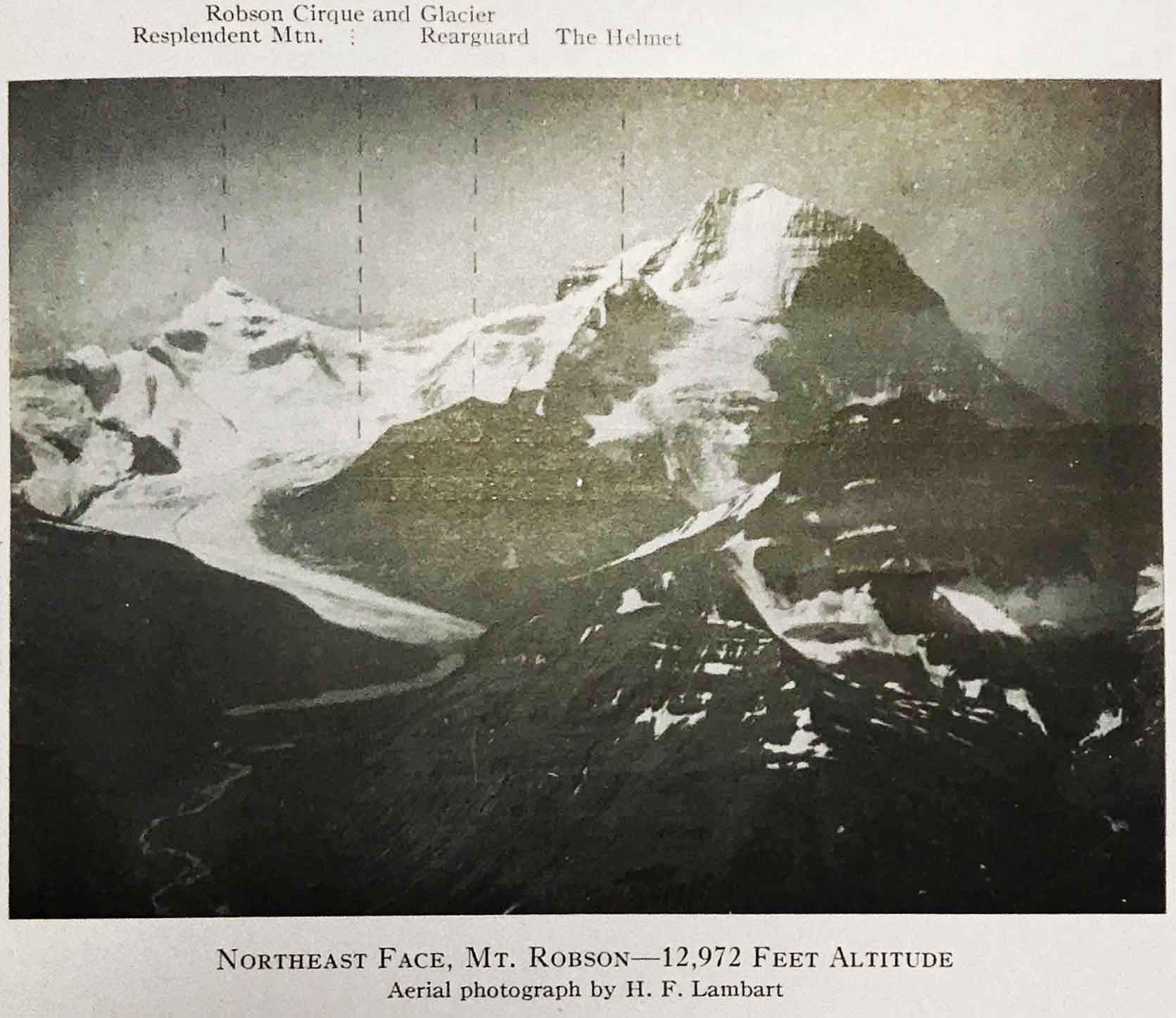 Northeast Face, Mt. Robson-12,972 feet altitude. Aerial photograph by H. F. Lambart, 1922