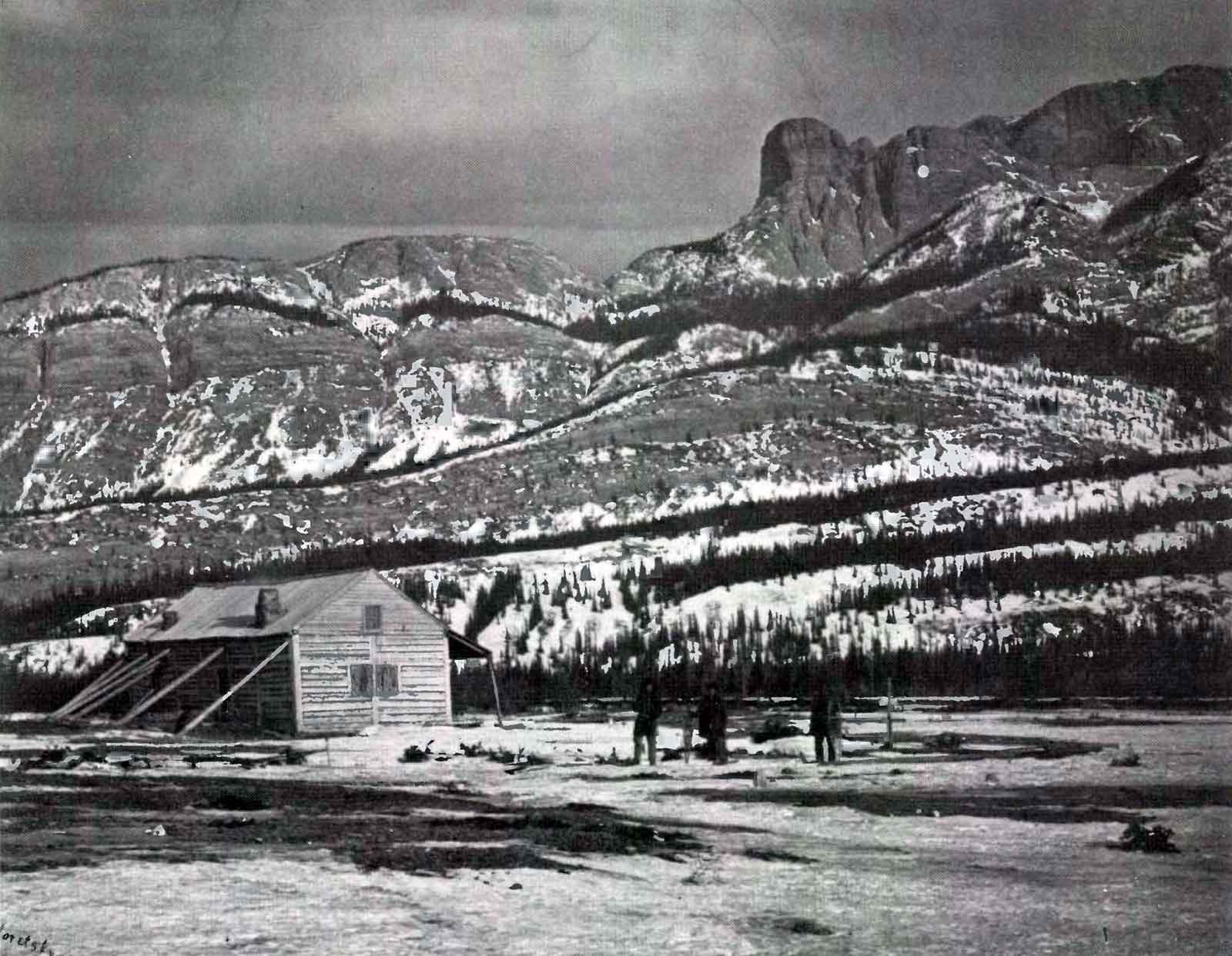 Jasper House and Roche Miette, Sandford Fleming expedition. Photo: Charles Horetzky, 1872
