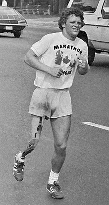 Terry Fox in Toronto during his Marathon of Hope cross-country run (July 1980)