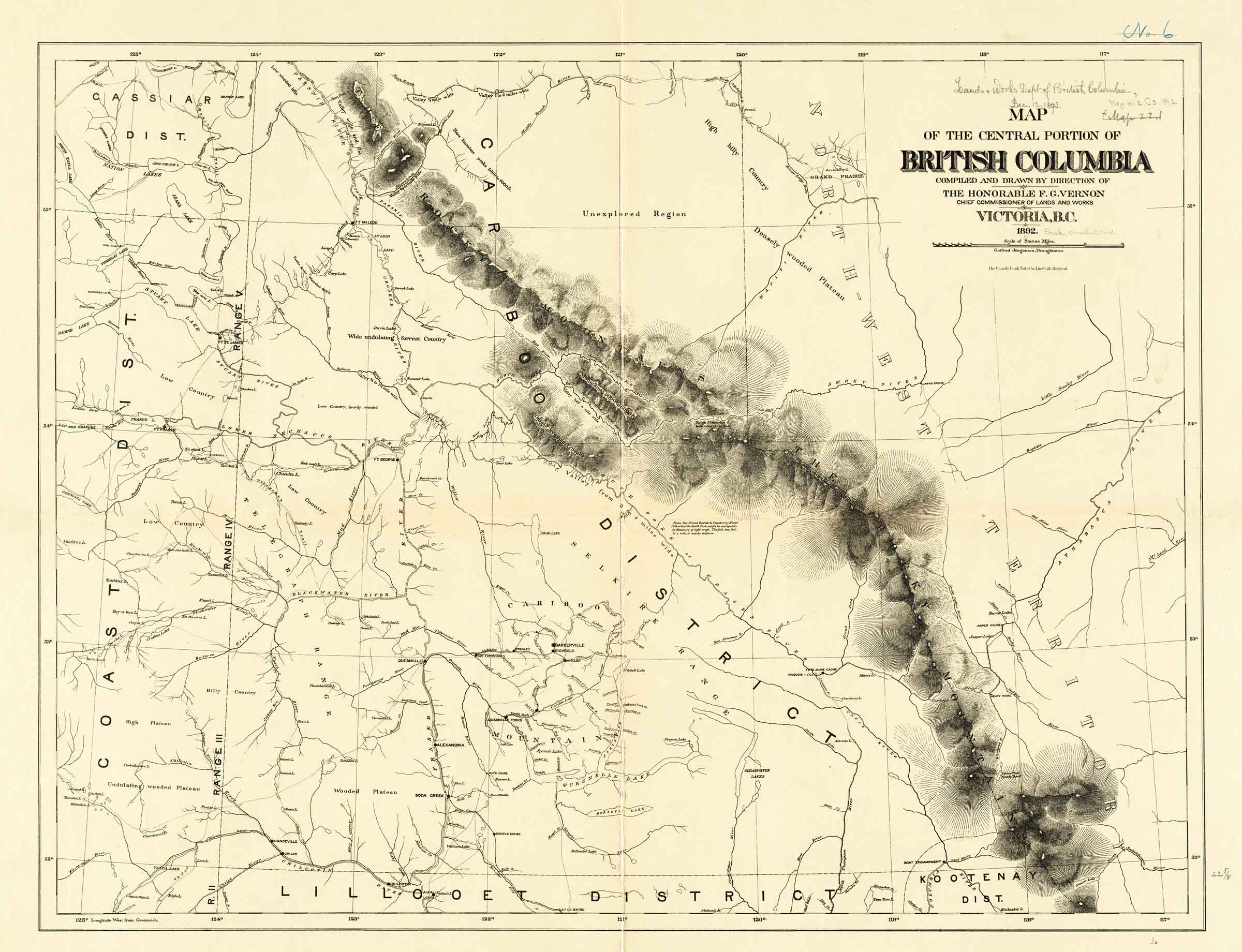 Map of the central portion of British Columbia.
British Columbia Department of Lands and Works, 1892